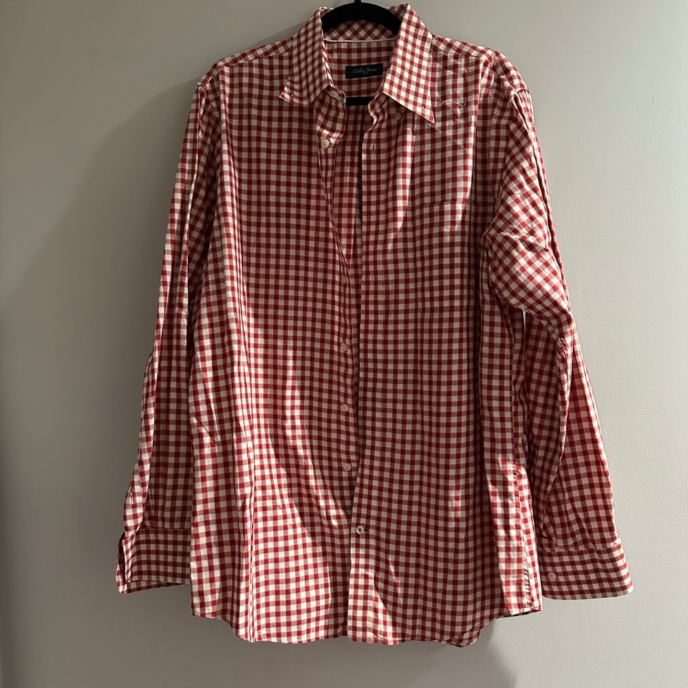 Bobby Jones Mens Long Sleeve Red White Gingham Button Down Shirt Size XL